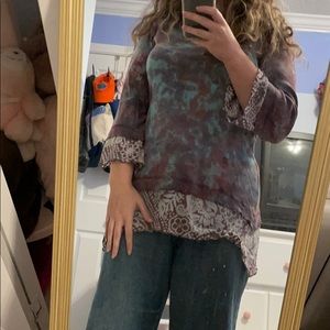 Boho double layer tie dye 3/4 sleeve T